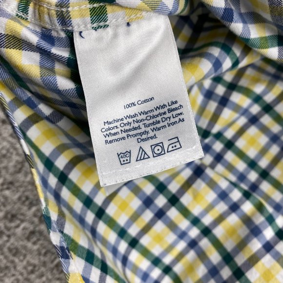 Eddie Bauer Shirt Men Large L Yellow White Blue Checkered Button Down Relaxed - Picture 6 of 11
